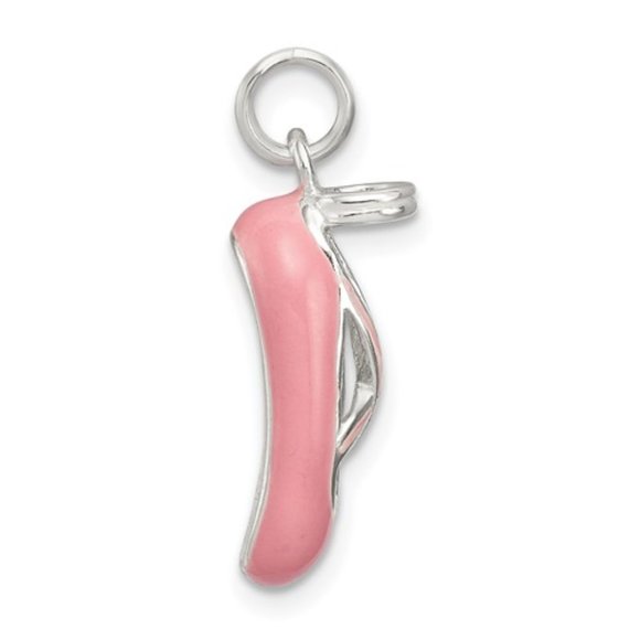 925 Sterling Silver Polished Pink Enamel Ballet Slipper Necklace Charm Pendant - Picture 4 of 5